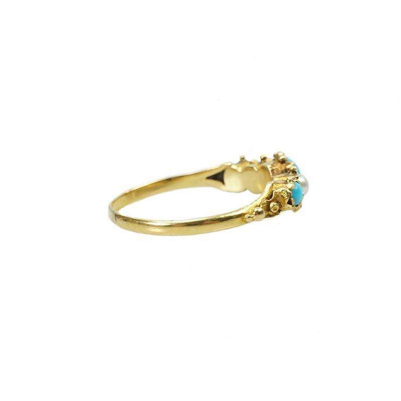 Early Turquoise and Natural Pearl Hoop Ring