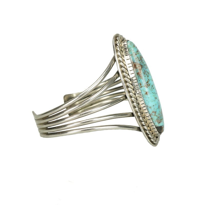 Beautiful Vintage Turquoise Sterling Silver Cuff Bracelet - Gem Set Love