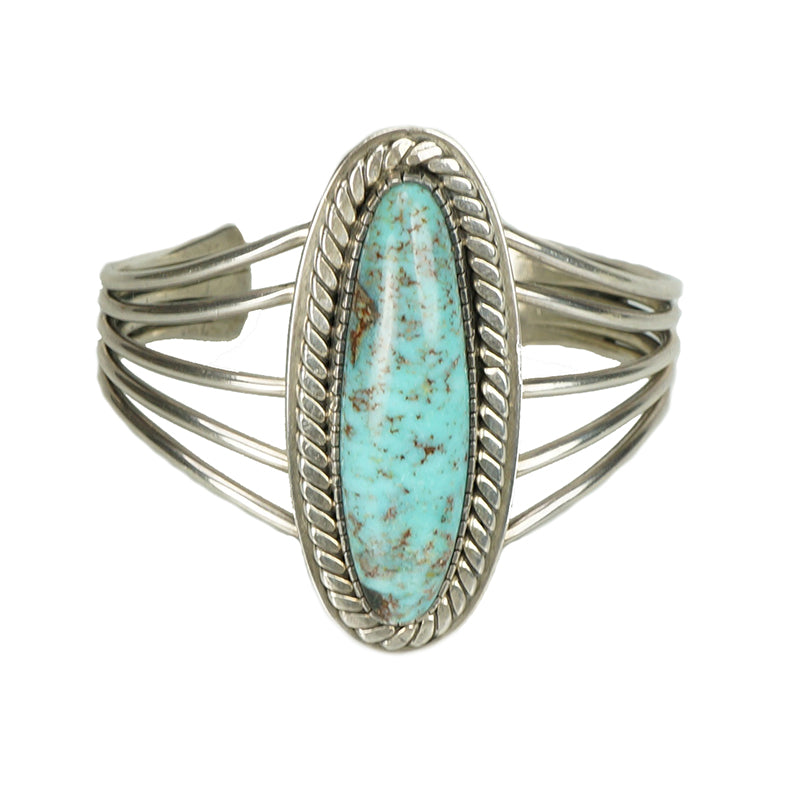 Beautiful Vintage Turquoise Sterling Silver Cuff Bracelet - Gem Set Love