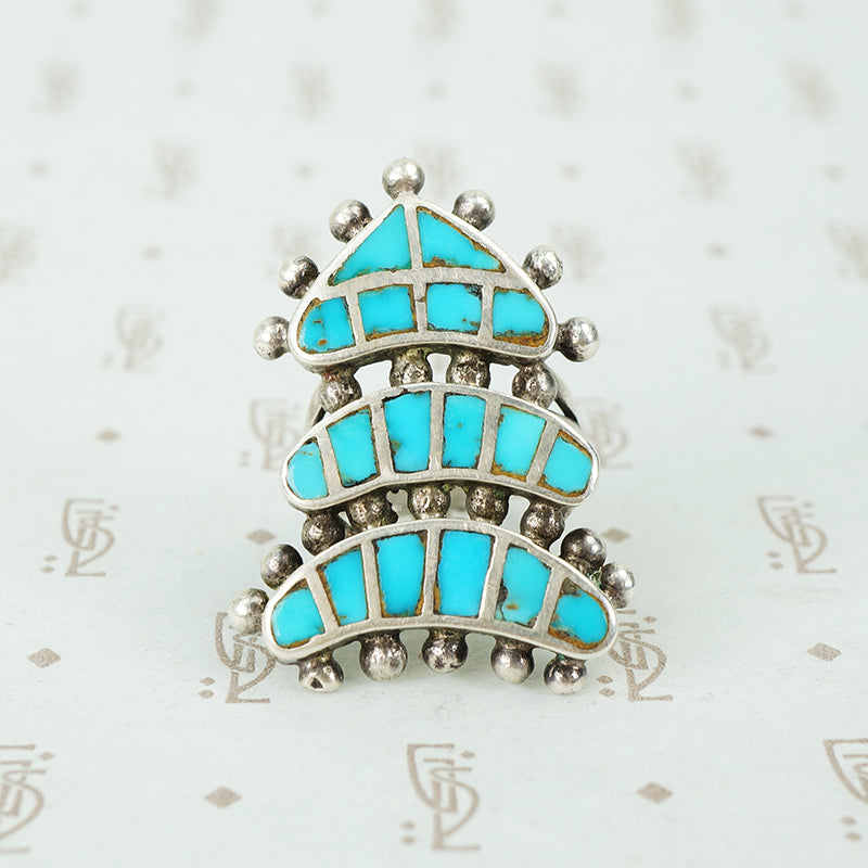 inlay turquoise and silver vintage ring