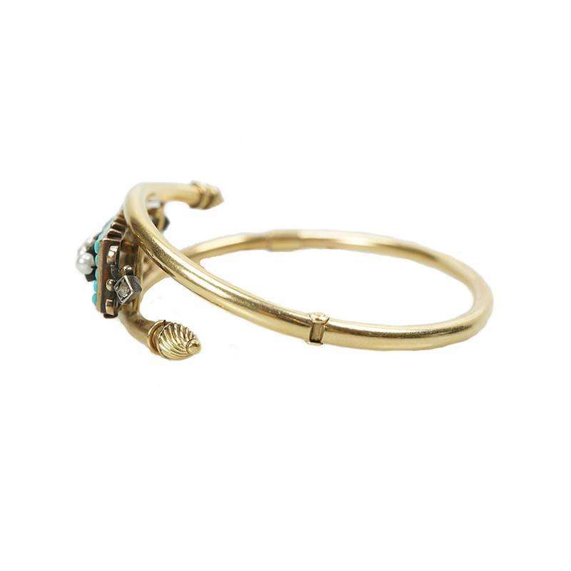 Victorian Gold Bangle Bracelet Turquoise Diamond and Pearl