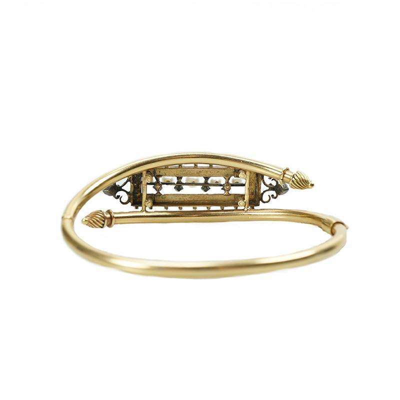 Victorian Gold Bangle Bracelet Turquoise Diamond and Pearl