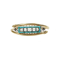 Victorian Gold Bangle Bracelet Turquoise Diamond and Pearl