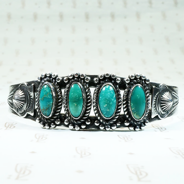 vintage 1950's coin silver and turquoise cuff bracelet