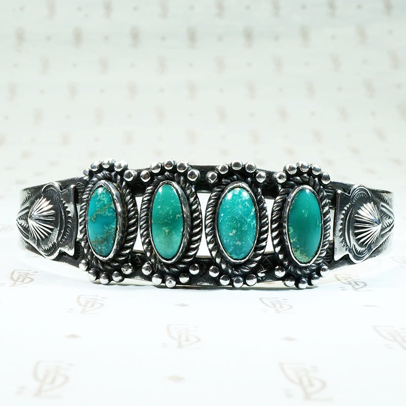 vintage 1950's coin silver and turquoise cuff bracelet