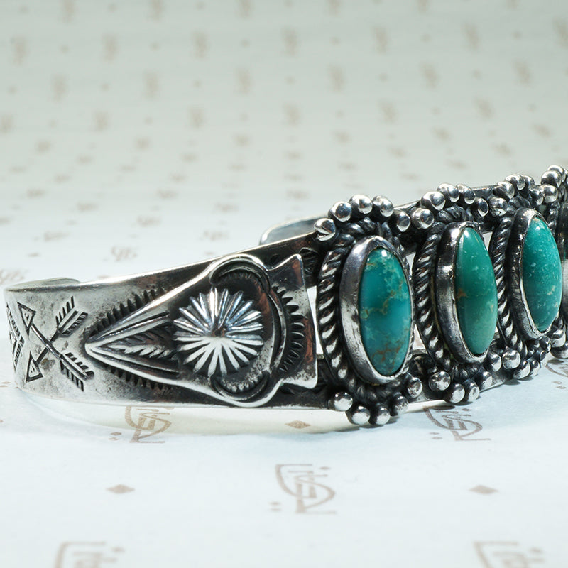 vintage 1950's coin silver and turquoise cuff bracelet
