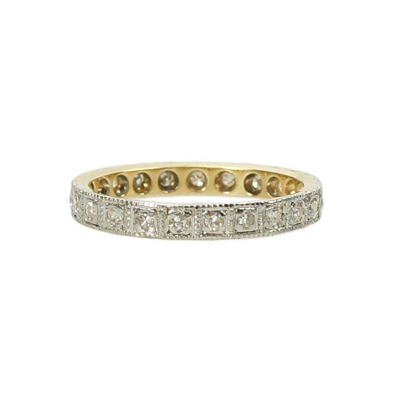 Deco Platinum on 18k Yellow Gold Eternity Band
