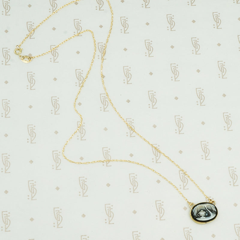antique carved banded agate mourning cameo featuring an urn under a weeping willow now a necklace