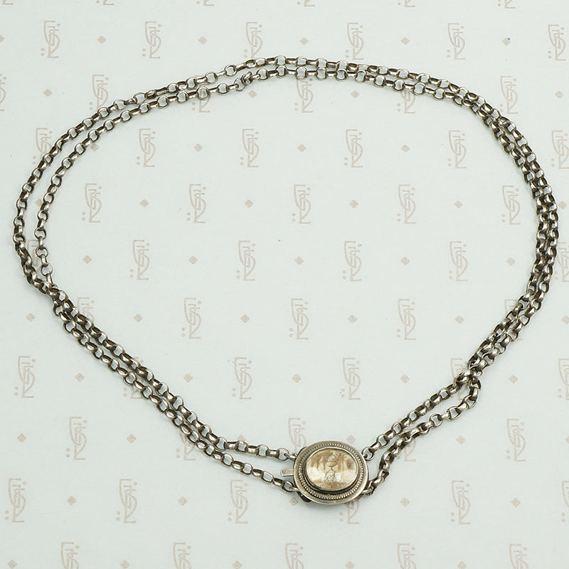 silver mourning necklace with miniature painting of an urn on the clasp