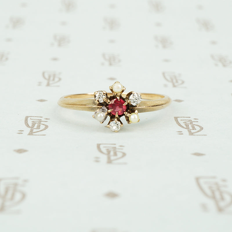 The Cluster of Fire Rose Gold 19thc Ring