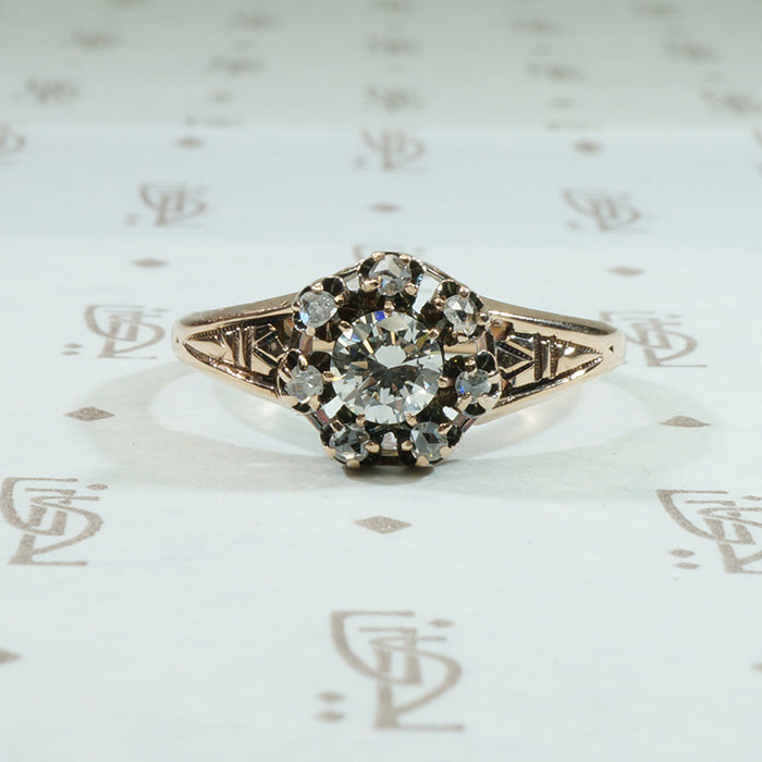 antique gold rose cut diamond halo late 1800's
