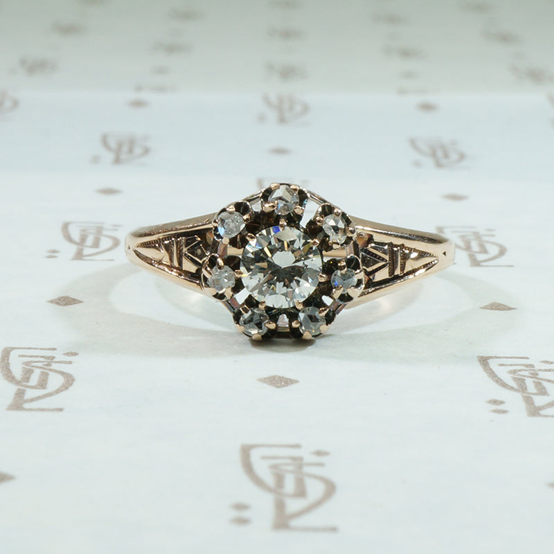 antique gold rose cut diamond halo late 1800's