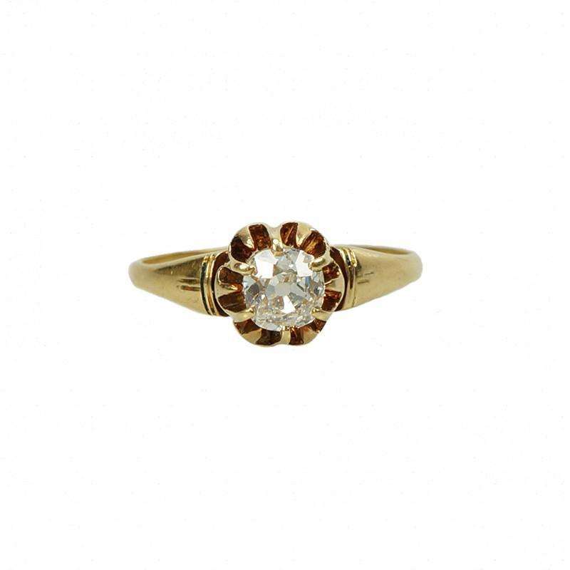 Antique Cushion Cut Mine Diamond Solitaire Engagement Ring