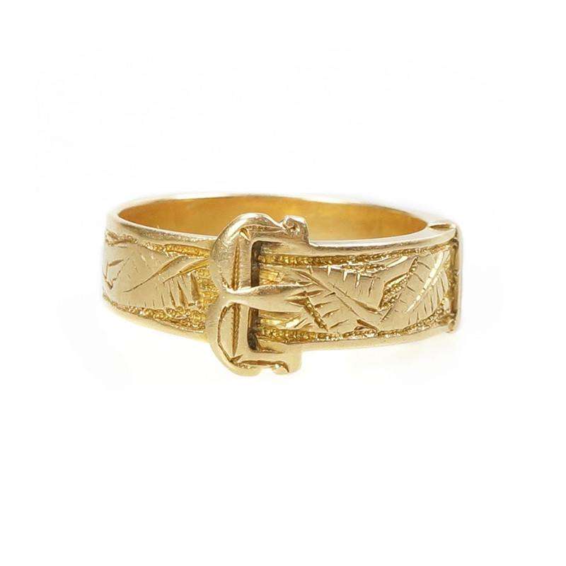 English Buckle ring with hand engraved leaf design Hallmarked 1878