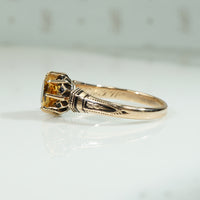 19thc Rosy Gold and Black Enamel Citrine Ring