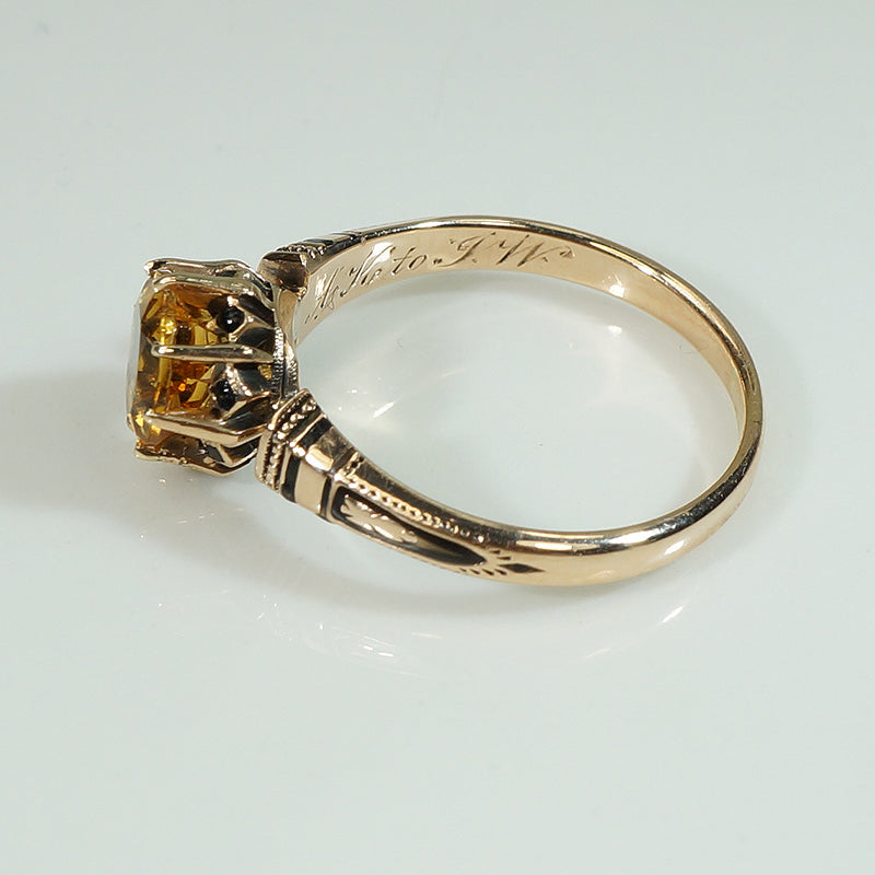 19thc Rosy Gold and Black Enamel Citrine Ring