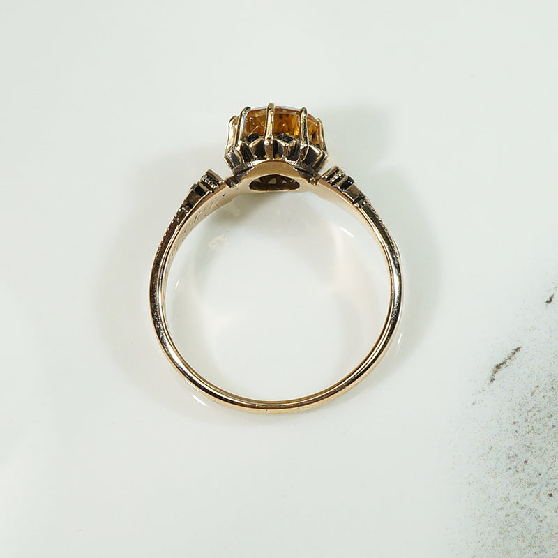 19thc Rosy Gold and Black Enamel Citrine Ring