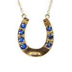 Vintage Golden Horseshoe Necklace set with Blue Sapphires
