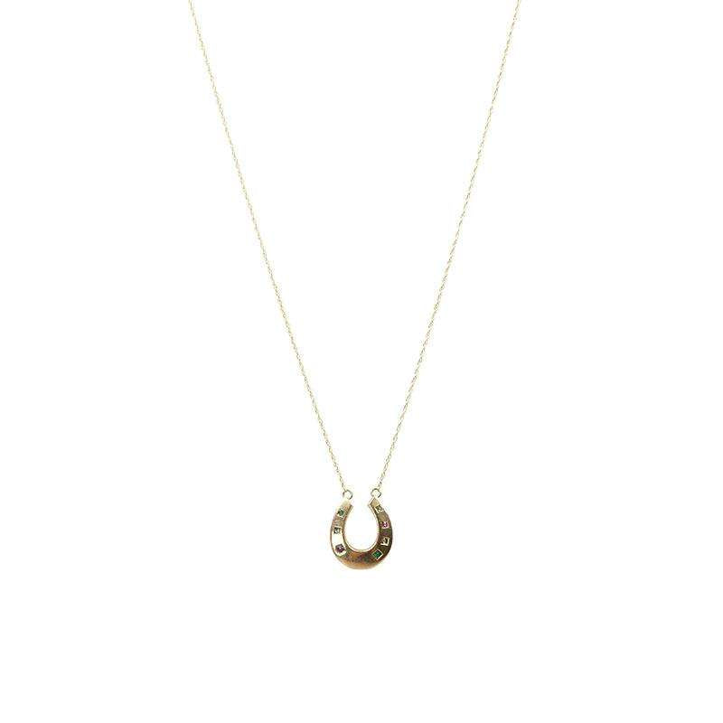 Antique Gem Set Gold Horseshoe Pendant