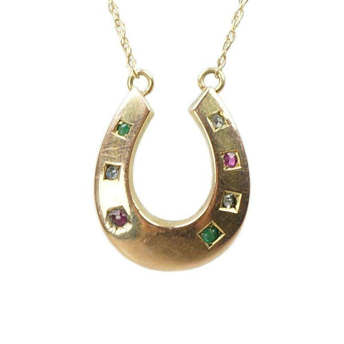 Antique Gem Set Gold Horseshoe Pendant
