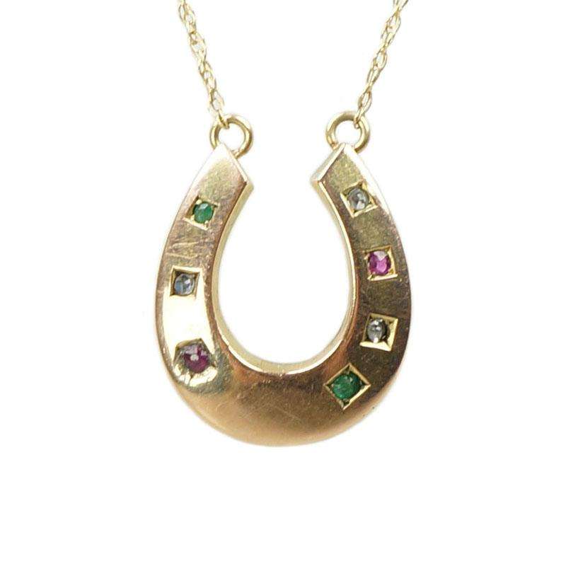 Antique Gem Set Gold Horseshoe Pendant