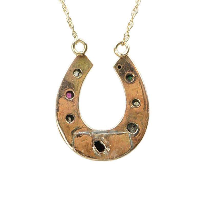 Antique Gem Set Gold Horseshoe Pendant