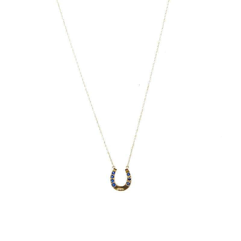 Vintage Golden Horseshoe Necklace set with Blue Sapphires