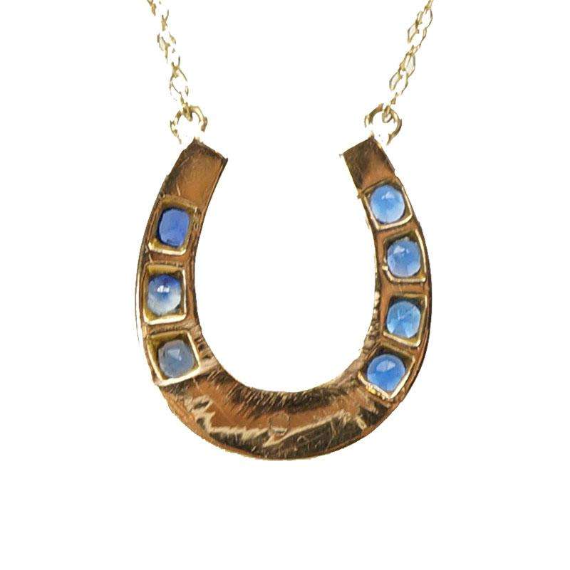 Vintage Golden Horseshoe Necklace set with Blue Sapphires