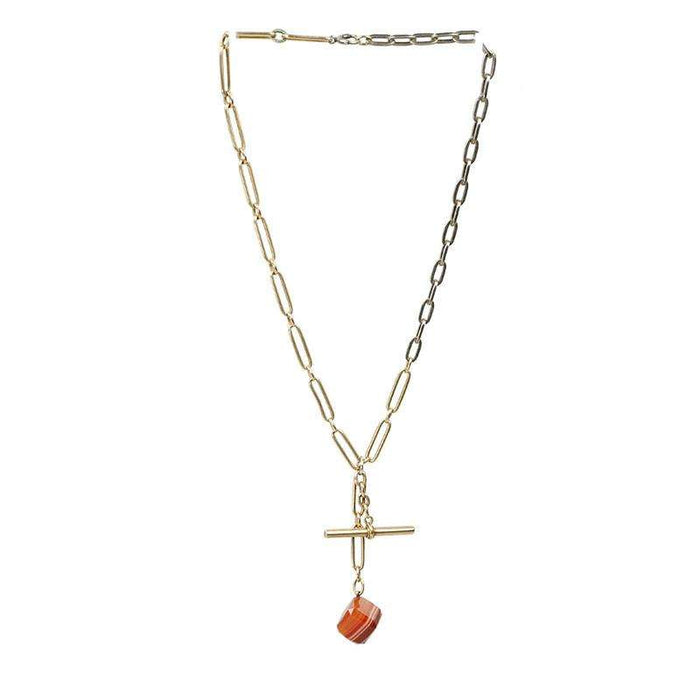 Vintage Watch Chain Necklace with Fob in Gold and Silver