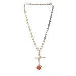 Vintage Watch Chain Necklace with Fob in Gold and Silver