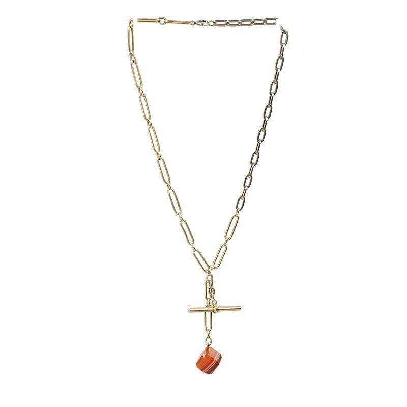 Vintage Watch Chain Necklace with Fob in Gold and Silver