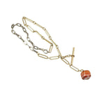 Vintage Watch Chain Necklace with Fob in Gold and Silver
