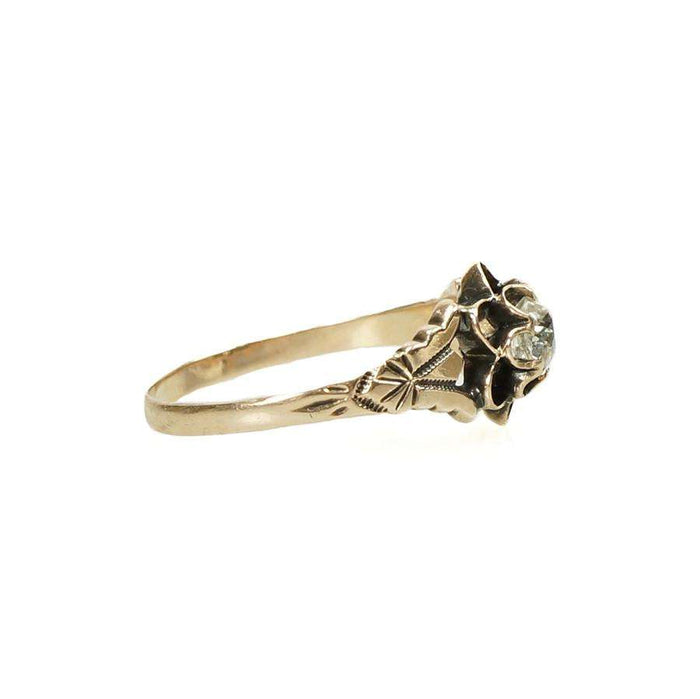 Fancy Victorian Rose Gold Ring with Old Mine Diamond