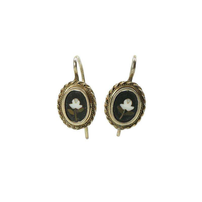 Petite Vintage Pietra Dura Earrings in Silver