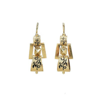 Victorian Revival Gold and Black Enamel Earrings - Gem Set Love