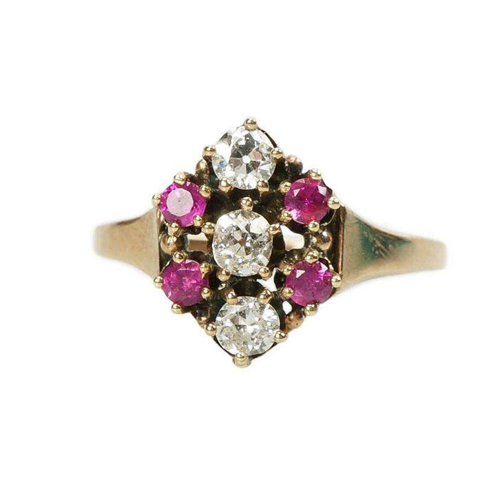 Victorian Ring set with Old Mine Diamonds and Rubies