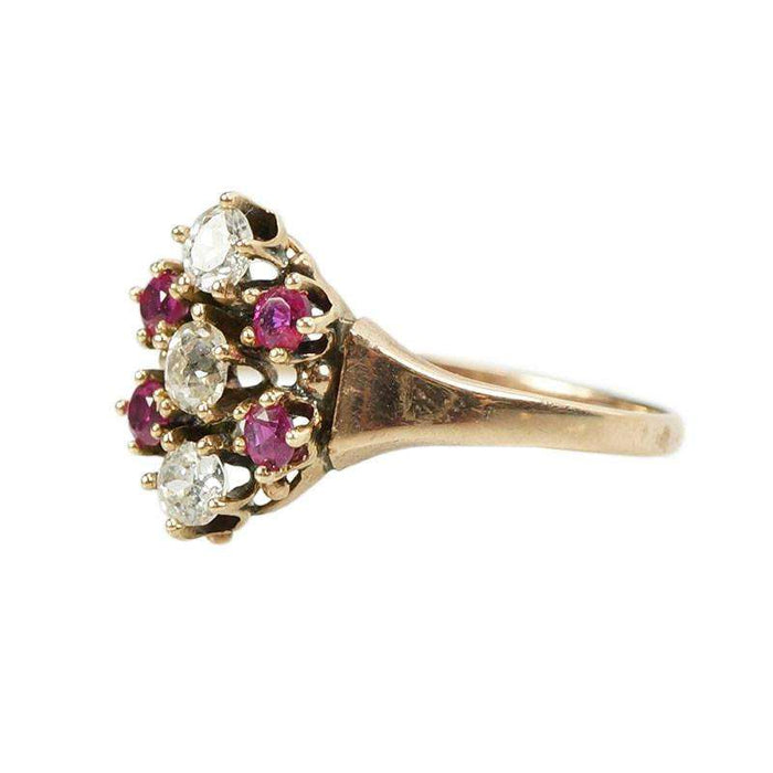 Victorian Ring set with Old Mine Diamonds and Rubies