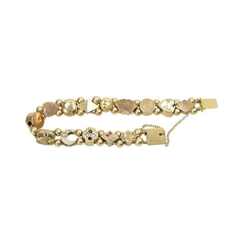 Vintage Gold Slide Bracelet with 14 Victorian slides