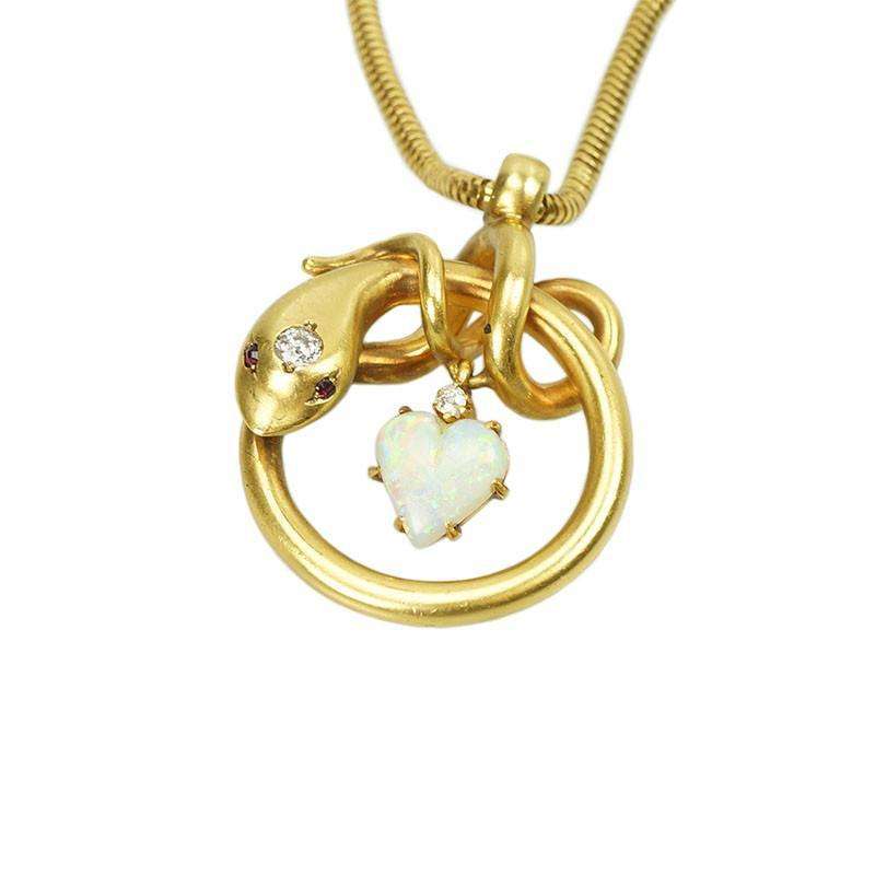 Antique 18k Gold Snake Pendant with Gems
