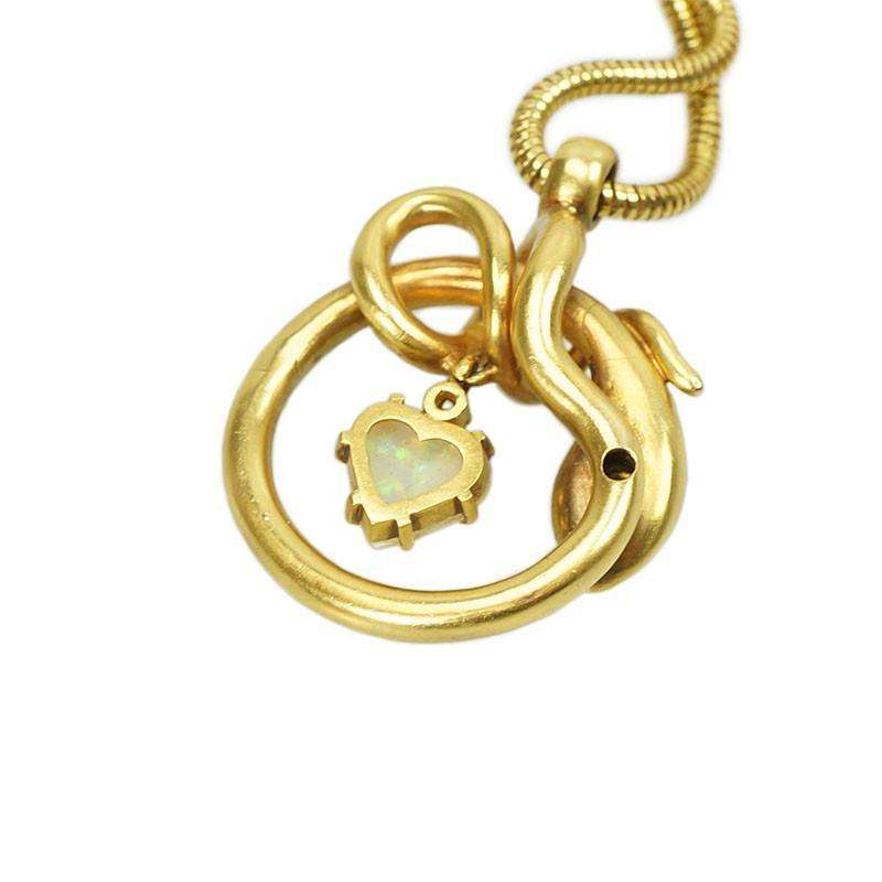 Antique 18k Gold Snake Pendant with Gems