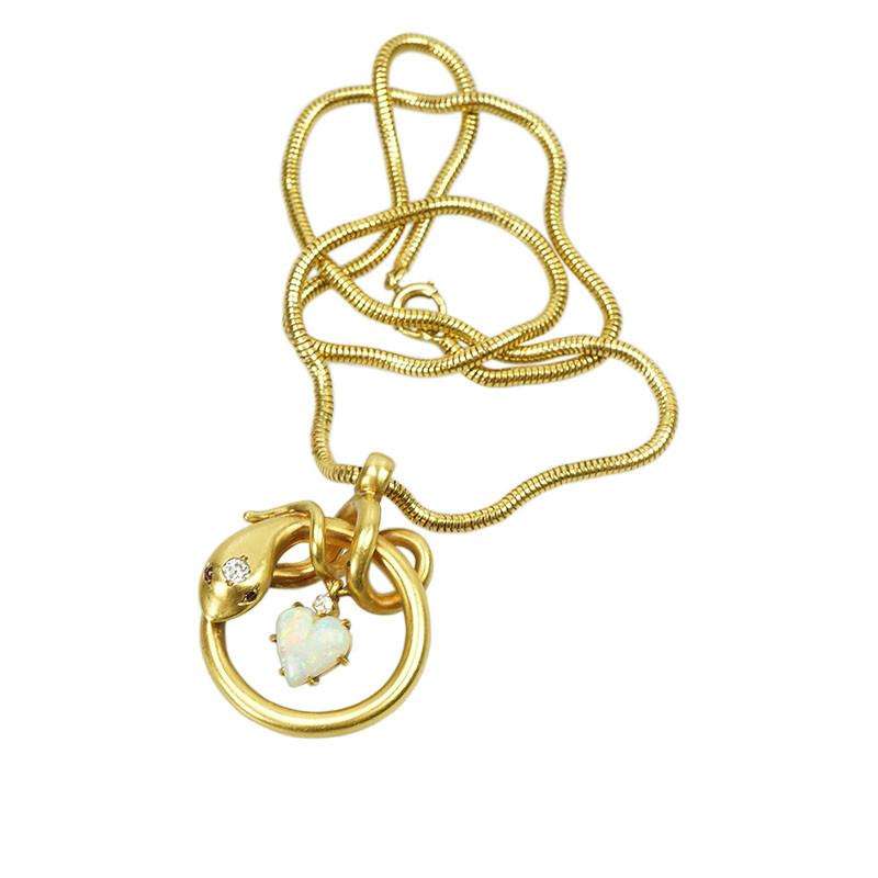 Antique 18k Gold Snake Pendant with Gems