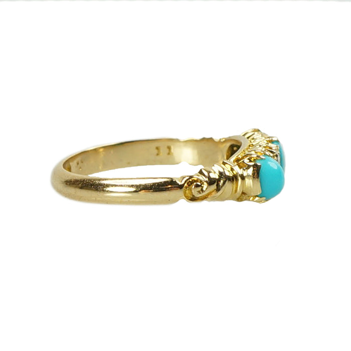 Turquoise and Old Mine Diamonds Hallmarked English Ring - Gem Set Love