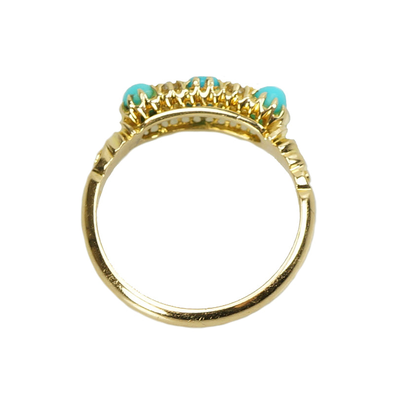 Turquoise and Old Mine Diamonds Hallmarked English Ring - Gem Set Love