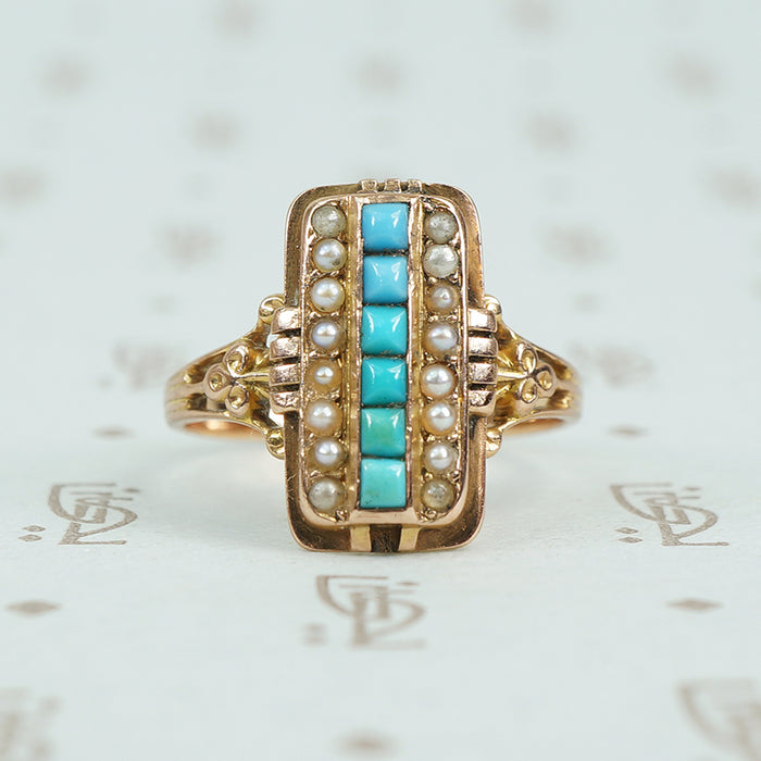 Victorian gold turquoise and pearl ring