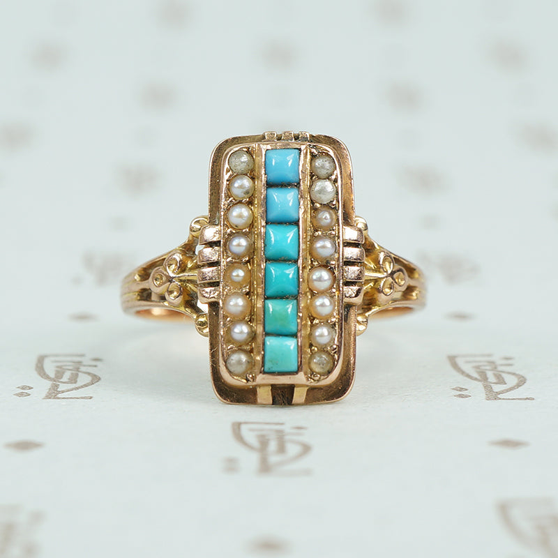 Victorian gold turquoise and pearl ring