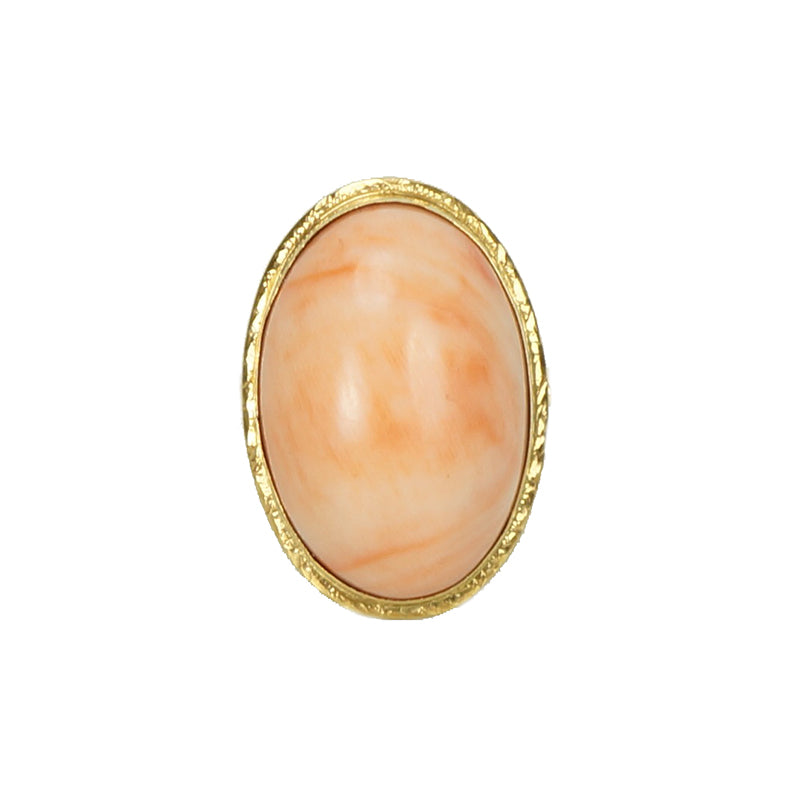 large natural coral cabochon ring in 18k yellow gold vintage
