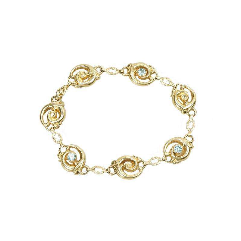 Vintage 1940s Natural Blue Zircon Gold Bracelet