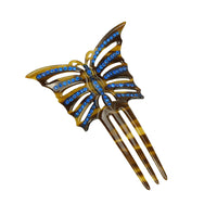 vintage blue rhinestone butterfy celluloid hair accesorry