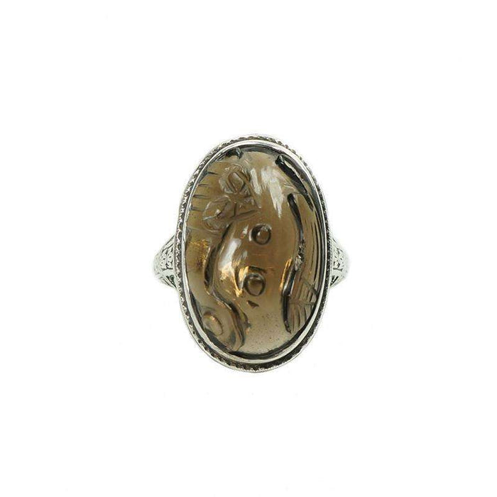 Vintage Carved Bat Ring in Sterling Silver Filigree