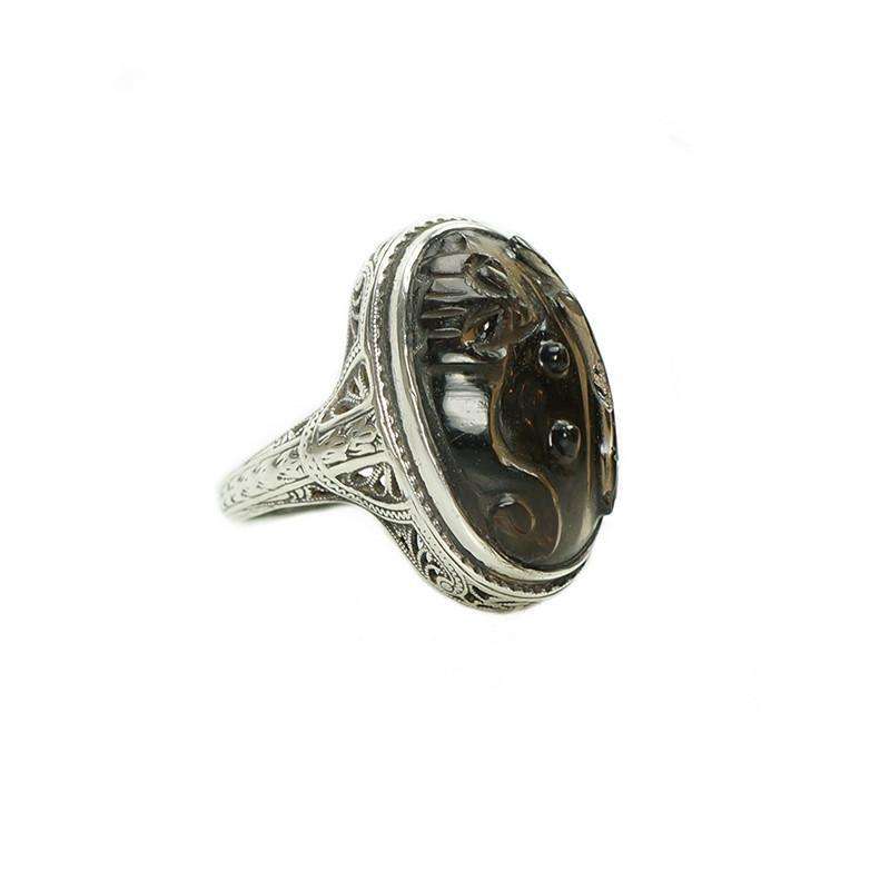 Vintage Carved Bat Ring in Sterling Silver Filigree